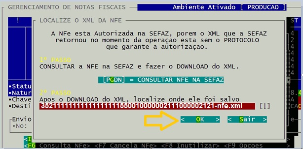 com o nome do XML preenchido no campo aperte o botao OK para concluir a correcao
